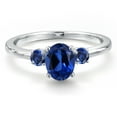 thumbnail image 3 of Gem Stone King 14K White Gold Blue Created Sapphire Engagement Ring for Women | 1.28 Cttw | Oval 7X5MM | Gemstone September Birthstone | Size 9, 3 of 6