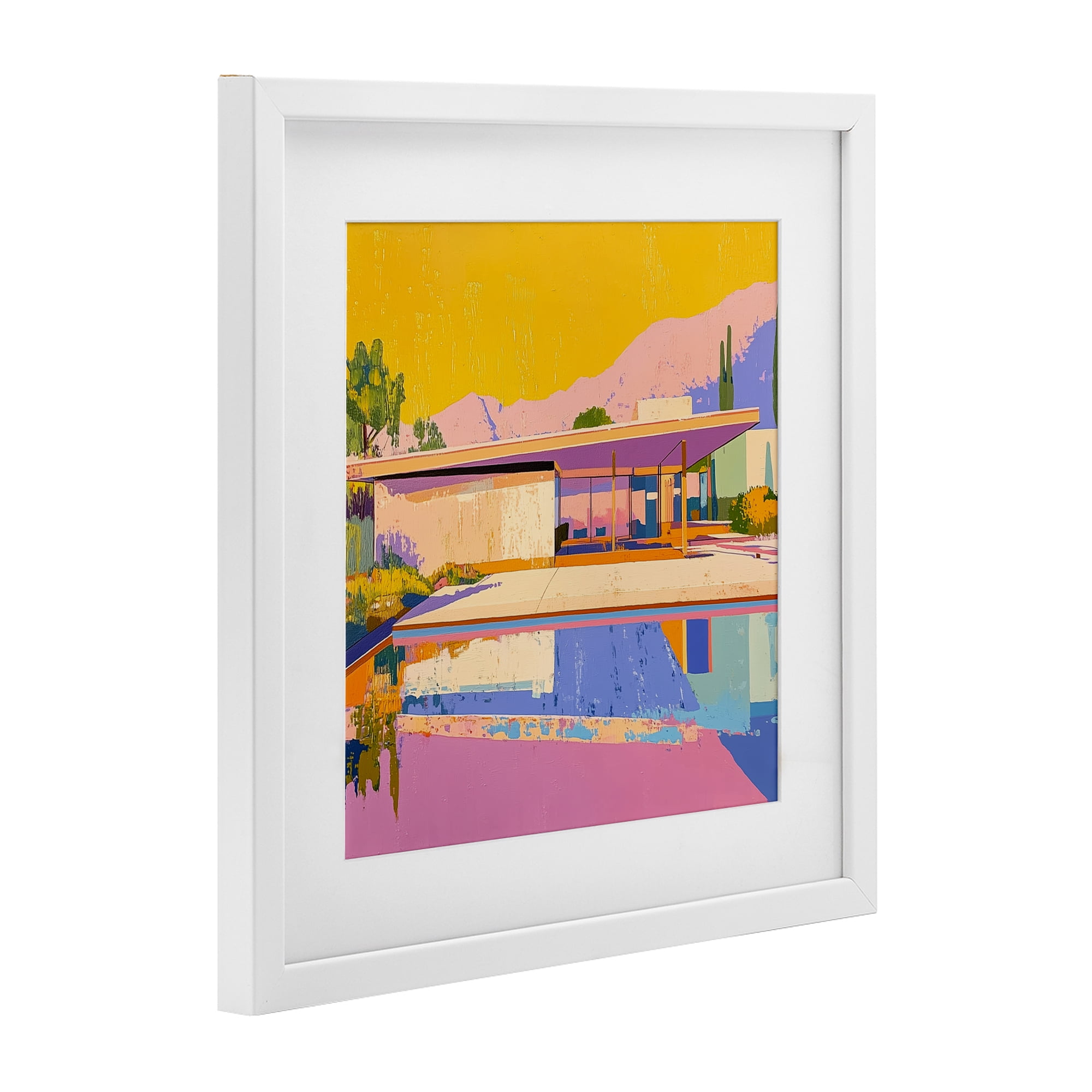 Stupell Industries Vivid Case Study House White Framed Print Under Glass, design by Walker Noble