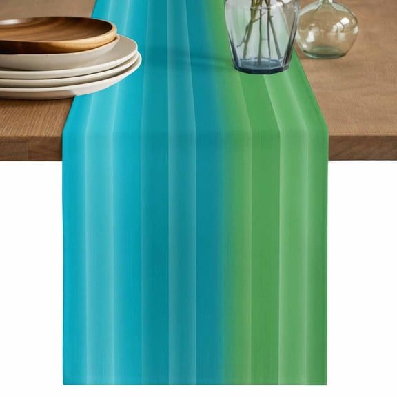 Blue Green Vertical Stripes Table Runner 60 Inches, Modern Art Color Ombre Bed Runner Dresser Scarves Tabletop for Indoor Outdoor Parties/Ceremony/Banquet, 13" x 60"
