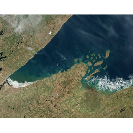 May 23 2014 - Satellite view showing chunks of ice afloat on Lake Superior near Chequamegon Bay Wisconsin Poster