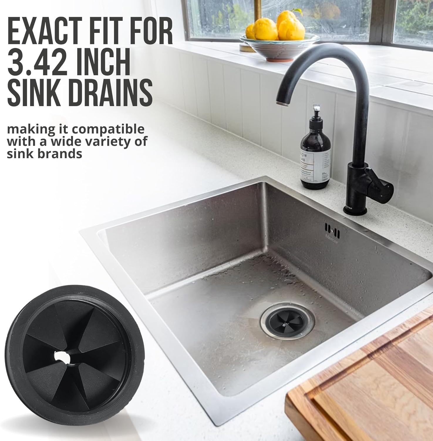 4 Piece Black Rubber Sink Stopper Garbage Disposal Splash Guard Set Compatible With InSinkErator