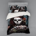 thumbnail image 2 of Day of the Dead Duvet Cover Set, Make up Artist Girl Skull Scary Mask Roses Artwork Print, Bedding Set with Shams and Fitted Sheet, 3 Sizes, by Ambesonne, 2 of 3