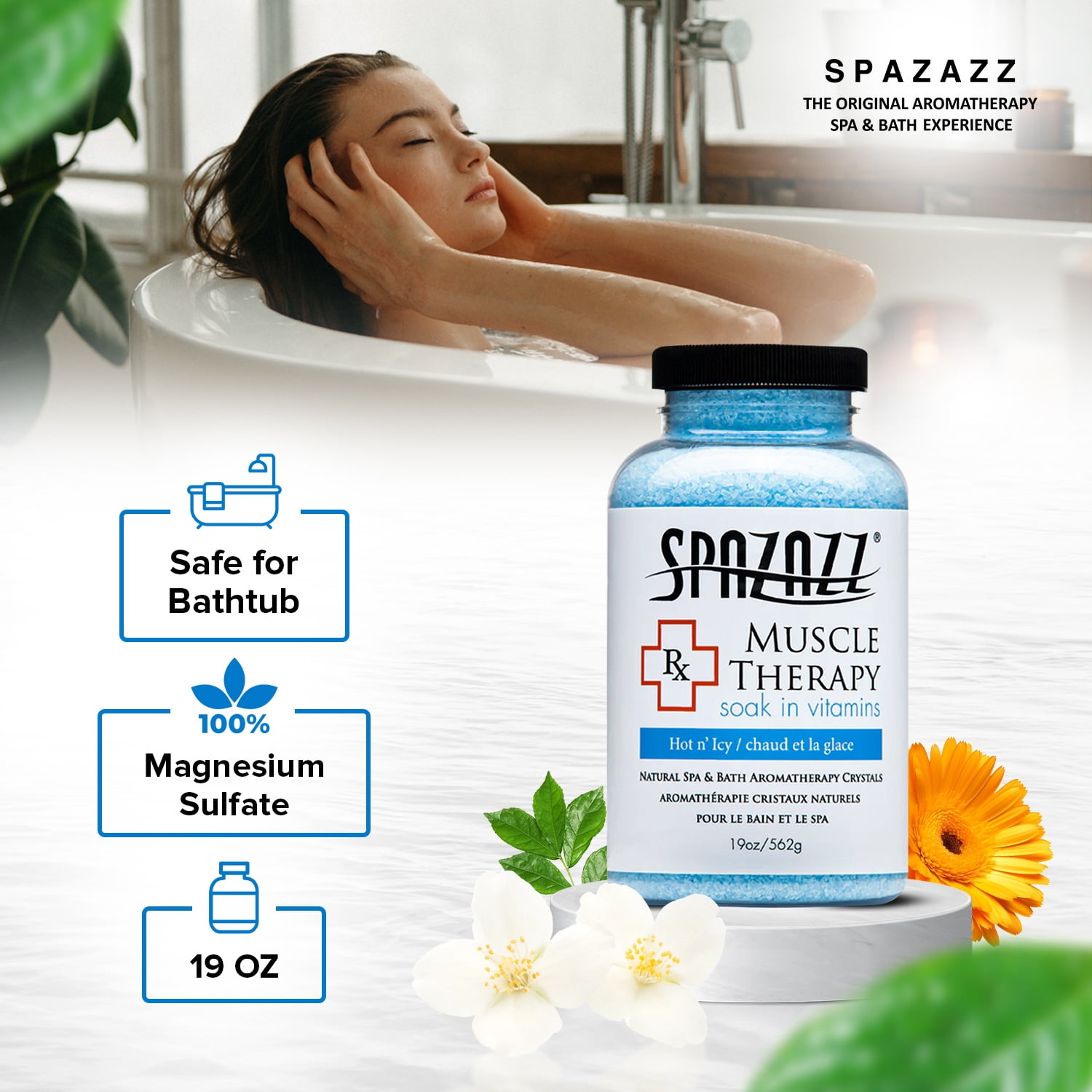 Spazazz Natural Spa & Bath Muscle Aromatherapy Crystals – 2 Pack (19oz Each) – Aloe Vera Scent, Magnesium & Mineral-Infused Hot Tub Soak – Relaxing Spa Essentials for Soaking Tubs & Foot Baths