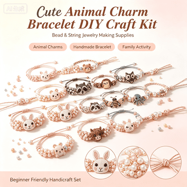 Cute Animal Charm Bracelet DIY Craft Kit, Bead & String Jewelry Making Supplies, Beginner Friendly Handicraft Set for Family Activity