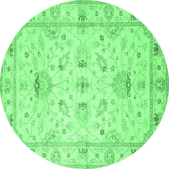 Ahgly Company Indoor Round Oriental Emerald Green Traditional Area Rugs, 7' Round
