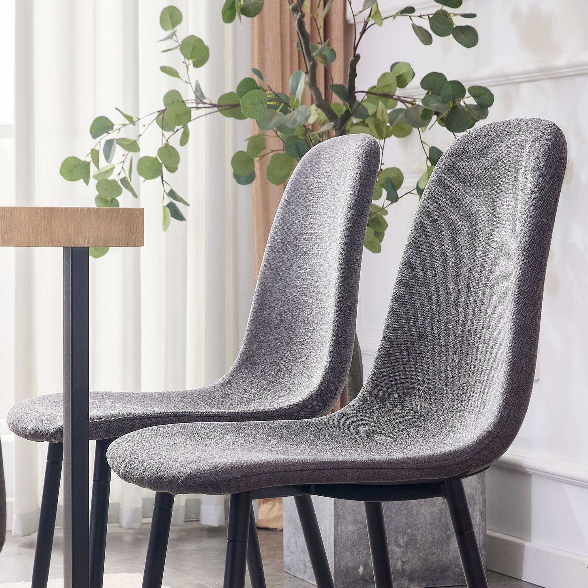 Tesnus Dining Chairs Set of 4 Dark Grey Fabric Upholstered with Metal Legs for Dining Room