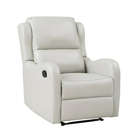 Benjara Kim 38 Inch Manual Recliner Chair, Off White Faux Leather, Solid Wood