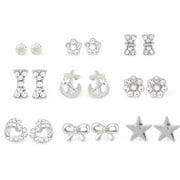 Crystal Stud Earrings, 9 Pairs