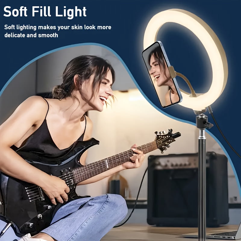 10/18Inch Desk Stand Ring Light, LED Mobile Phone Fill Light, 3 Color Temperatures Adjustable, Suitable for Live Streaming, Streaming Shooting