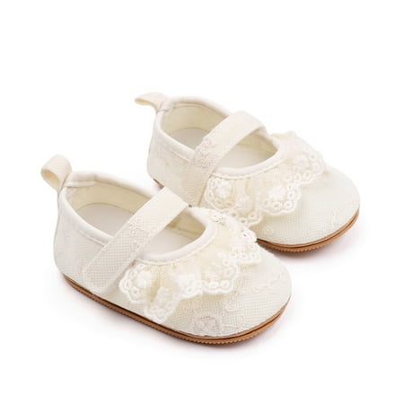 

WakeUple Baby Girls Flats Ruffle Lace Princess Dress Shoes Non-Slip Crib Shoes