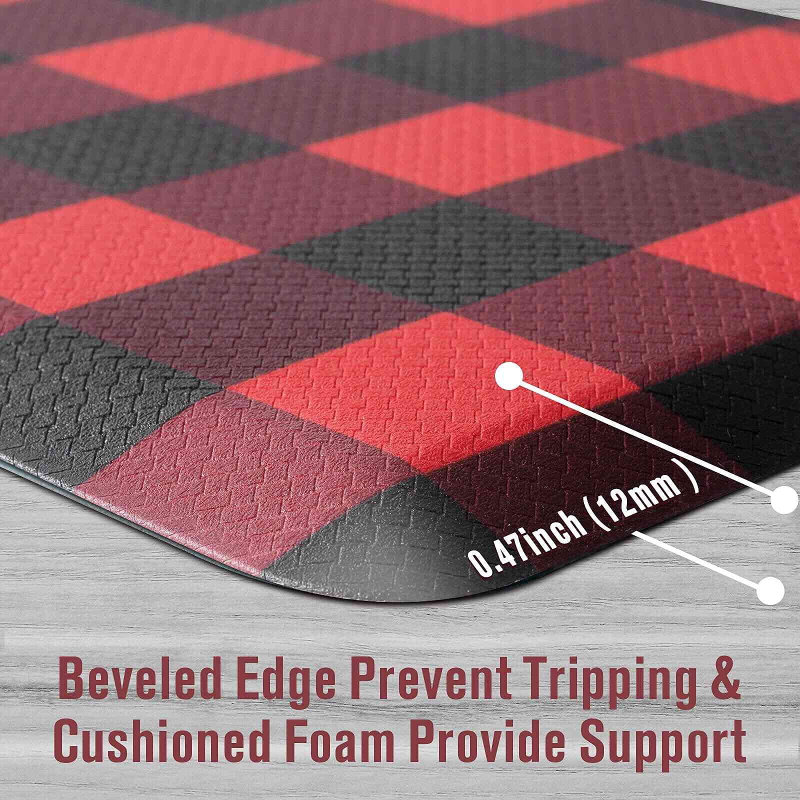 Carvapet Anti-Fatigue Floor Mat Cushioned Kitchen Comfort Mat, Waterproof Non-Slip Standing Desk Foam Mats and Rugs, Red and Black, 17.3"x28"