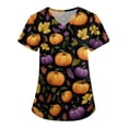 thumbnail image 2 of Halloween Party Costumes Women Short Sleeve Basic Scrub T Shirts Pumpkin Decor Graphic Loose Fit Summer Fall Blouse Orange 2XL, 2 of 5
