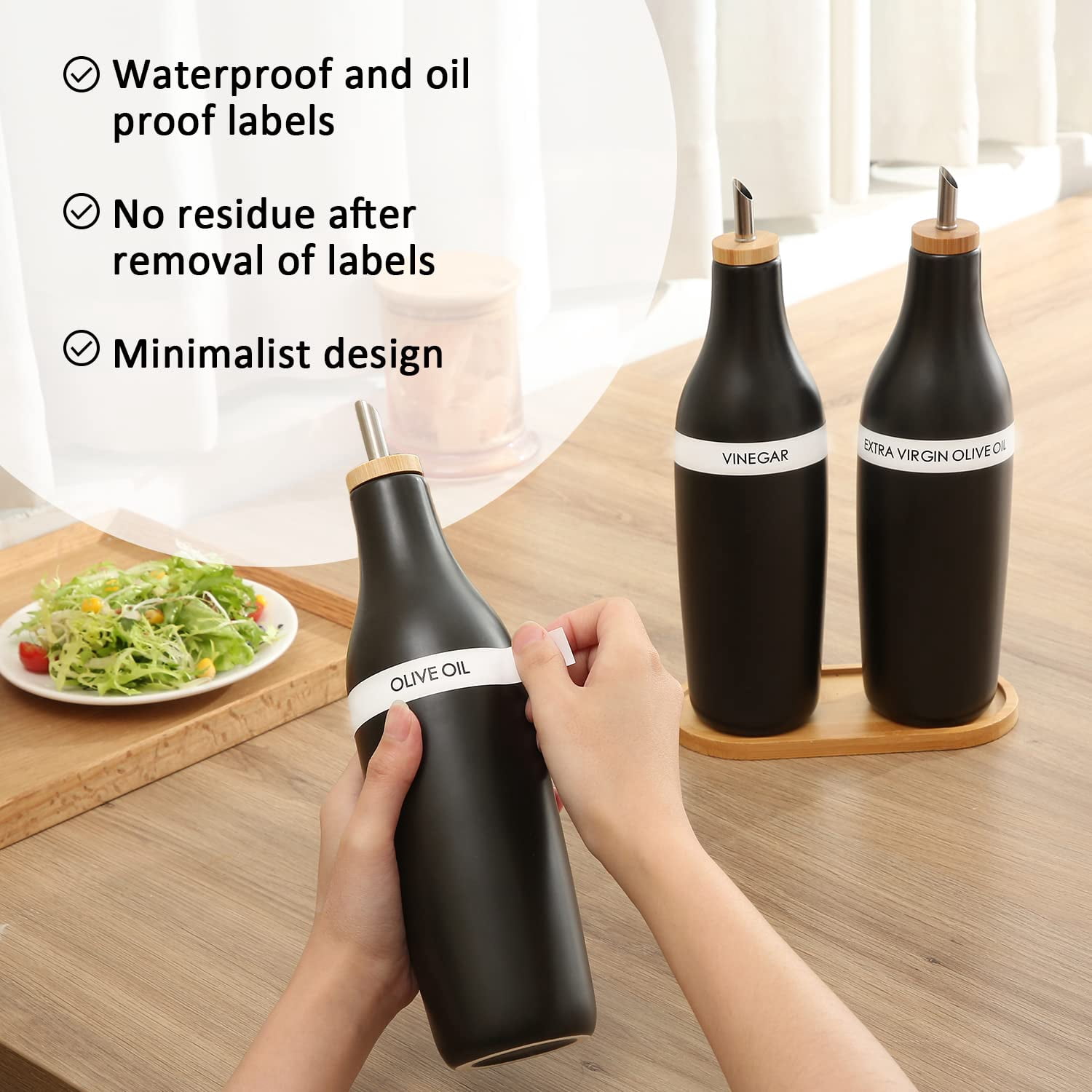 Ceramic Olive Oil Dispenser for Kitchen, Stoneware 16oz Oil Cruet and Vinegar Bottles Dispenser, Kitchen Dispenser Bottle for EVOO Vinegar Syrups, Modern Farmhouse Design(B-O)