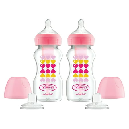 Dr. Brown's Wide-Neck Bottle to Sippy -2PK Pink