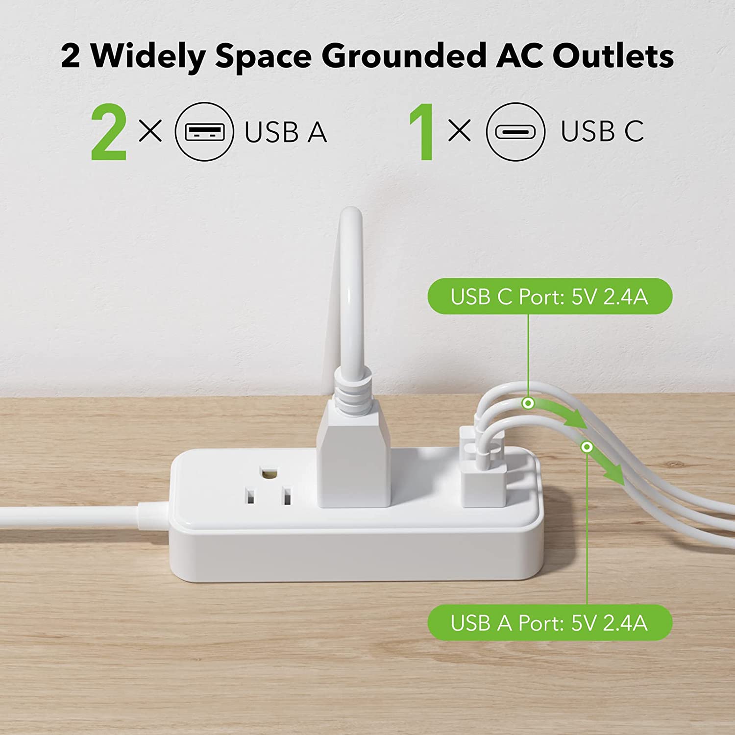 BN-LINK Flat Plug Power Strip with USB Ports, 6-Foot Cord photo 2