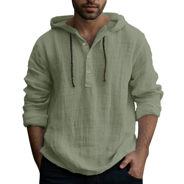 Camisas Vaqueras Para Hombre Camisa con capucha y botones informales simples de color sólido informal a la moda para hombre (Green, L)