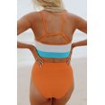 thumbnail image 3 of Women's Orange Color Block Spaghetti Strap High Waist Bikini Swimsuit, 3 of 5
