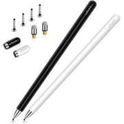 2Pcs Stylus Pens for iPad - Mixoo High Sensitivity Disc & Fiber Tip 2 in 1 Universal Stylus with Magnetic Cap (Black & White)