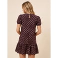 thumbnail image 6 of Brown Polka Dot Bubble Sleeve Ruffle Hem Babydoll Mini Dress For Women, 6 of 8
