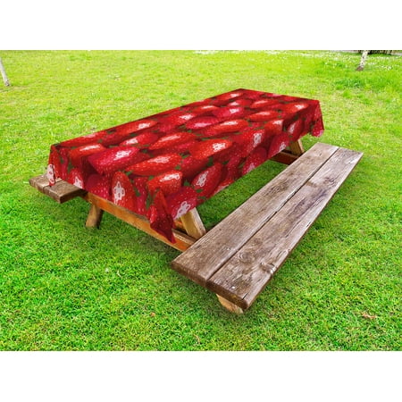 

Red Outdoor Tablecloth Fruit Theme Illustration Strawberries Pattern Vibrant Ripe Juicy Organic Food Decorative Washable Fabric Picnic Tablecloth 58 X 104 Inches Jade Green and Red by Ambesonne