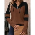 thumbnail image 5 of Women'S Long Sleeve Shirts Color Block Zipper Tops Tunics Casual Fall Ladies Tees Brown M, 5 of 7