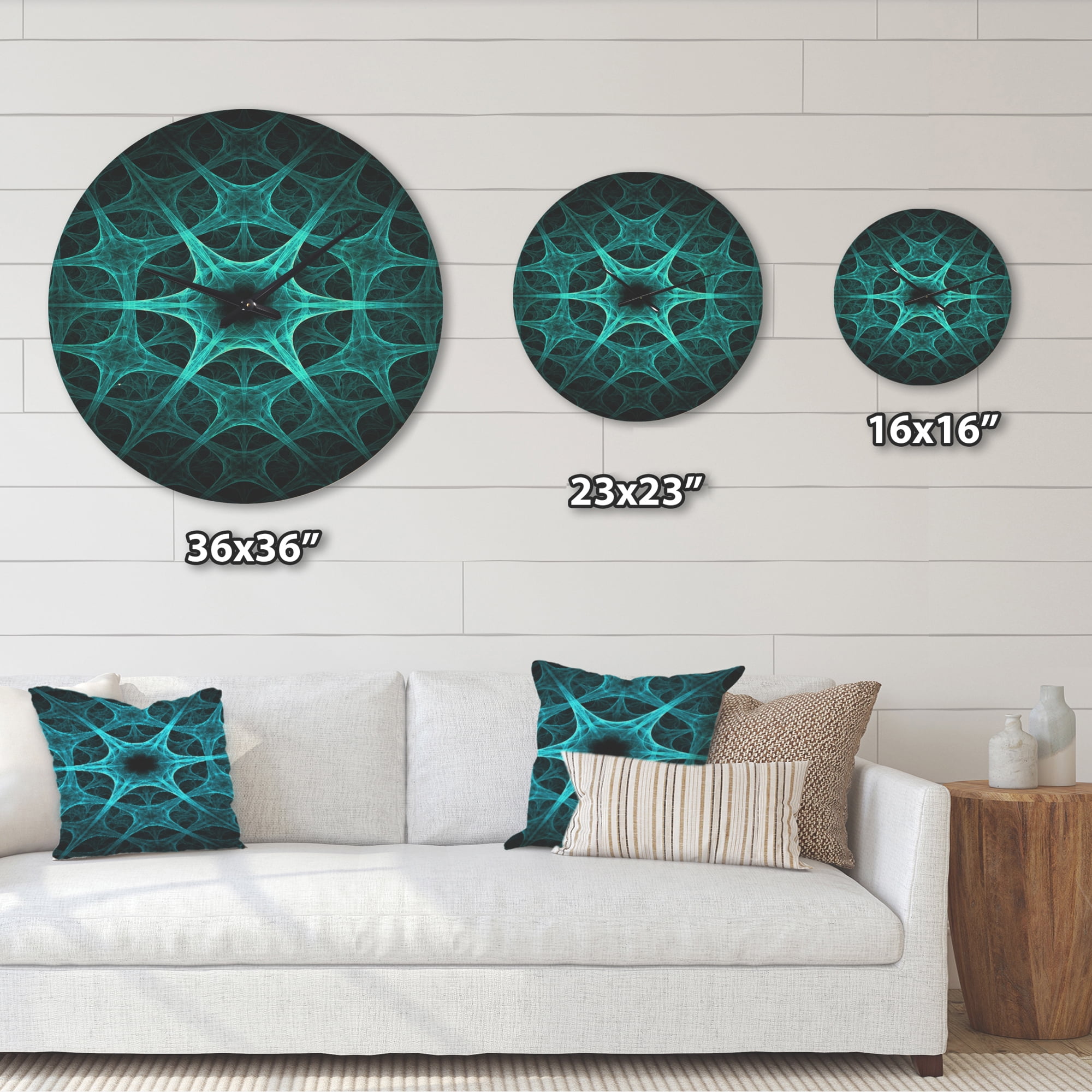 Designart 'Abstract Tourquise Floral Design' Modern Wood Wall Clock
