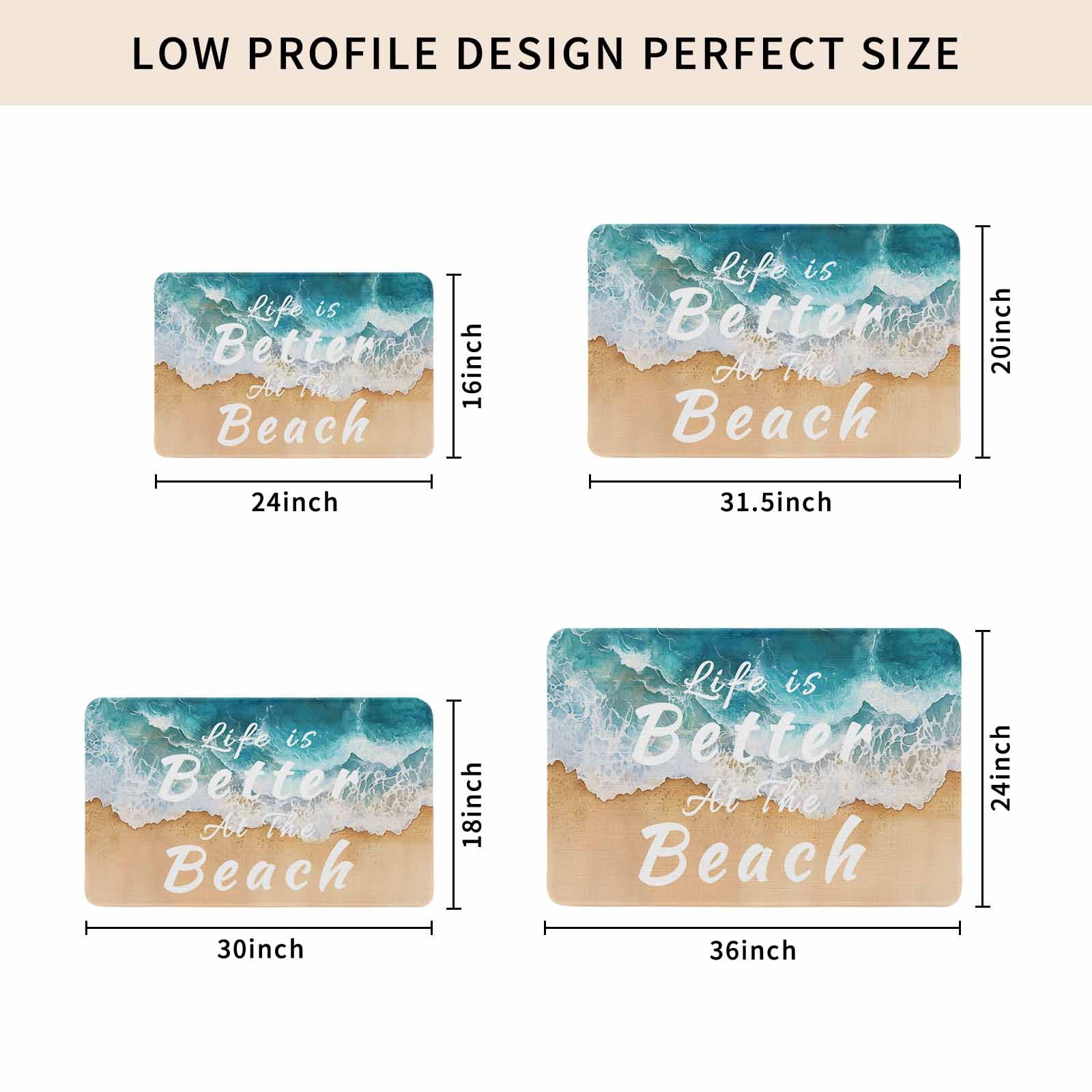 Summer Beach Blue Doormat Outdoor Entrance 16"x24", Life Is Better at The Beach Absorb Moisture Dirt Door Mats, Non-Slip Rubber Backing Floor Mats Indoor, Low-Profile Front Door Rugs