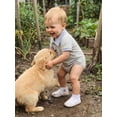 thumbnail image 4 of BemeyourBBs Newborn Baby Boy Summer Clothes Striped Bubble Romper Infant Boy Contrast Color Short Sleeve Turn Down Collar Button Up Shirt Bodysuit Jumpsuit, 4 of 9