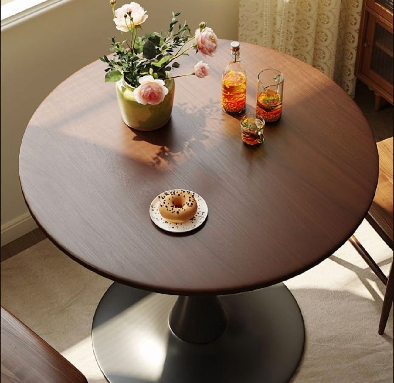 Modern Dining Table,24 Inch Round Table,MDF Top and Steel Base Tulip Round Kitchen Table,Coffee Table for Living Room,Walnut