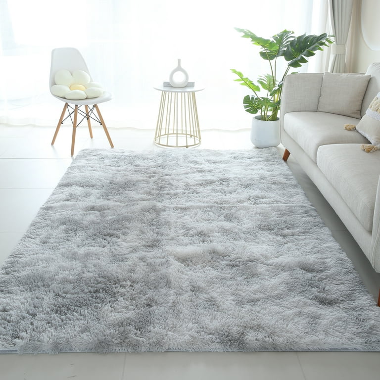 SHIPKEY Grey Area Rugs 5'x7' (150x210 cm) Soft Indoor Rugs, Fluffy Shaggy  Carpet for Bedrooms, Living Room, Home Décor 