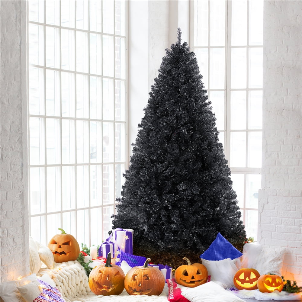 Alden Design 6 Ft Foldable Christmas Tree with Lights, Black
