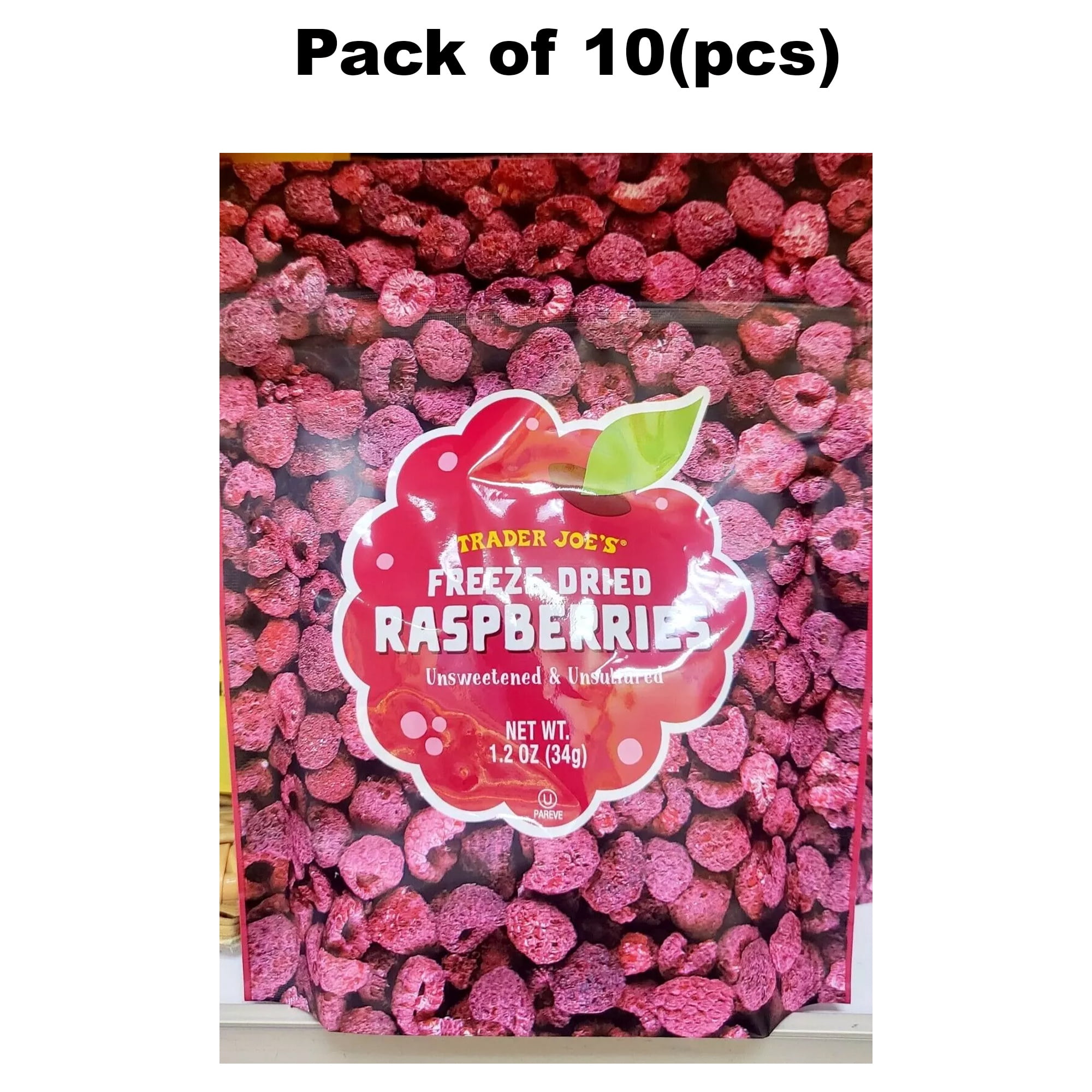 Trader Joe’s Freeze Dried Fruit RASPBERRY - Unsweetened & Unsultared, 10 Pack, 1.2 Oz