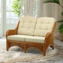 Jam Lounge Loveseat Sofa ECO Natural Rattan Wicker Handmade Design w/Cream Cushions, Colonial