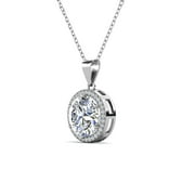 Cate & Chloe Mariah 18k White Gold Plated Halo Pendant Necklace with Simulated Diamonds for Women