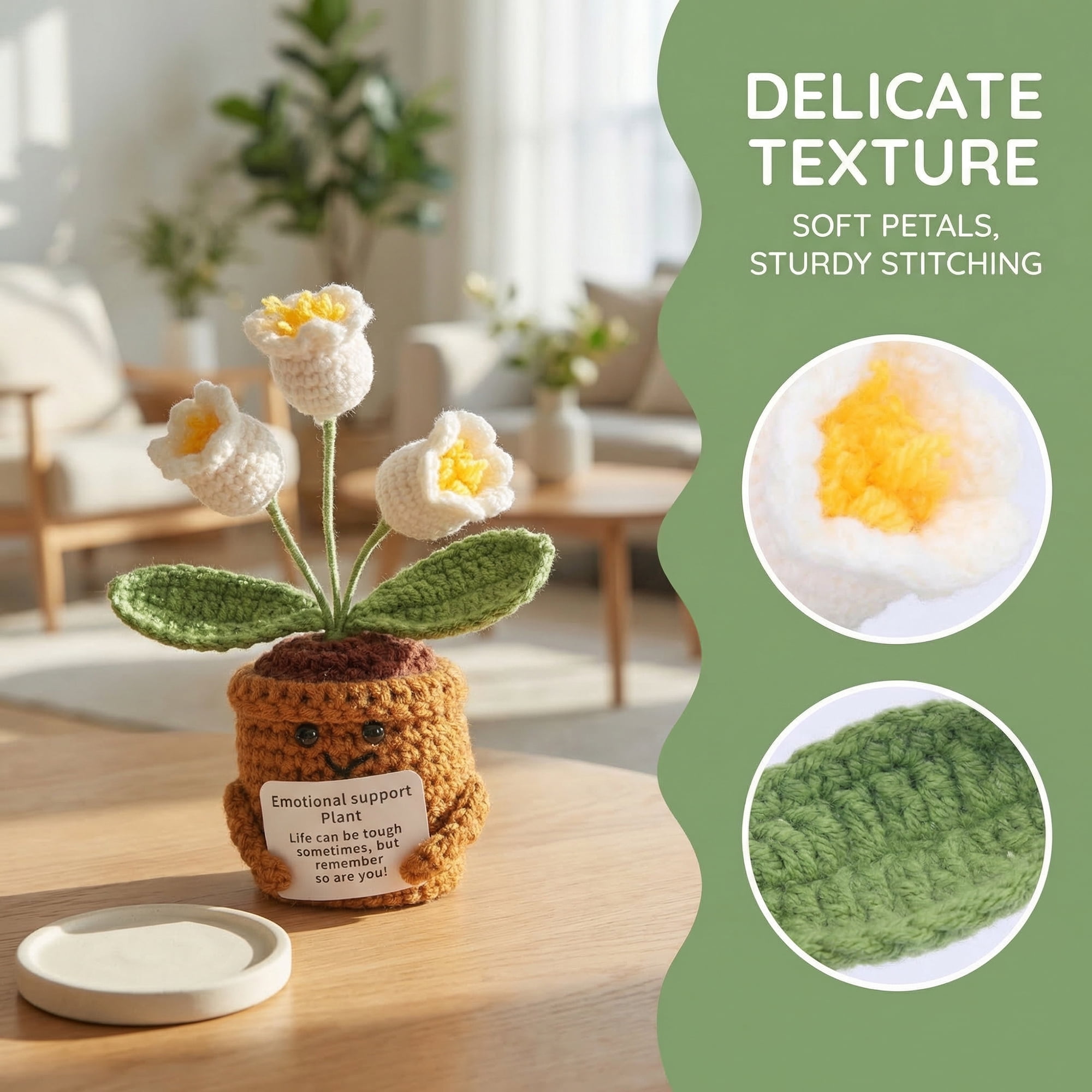 Unique Bargains 2Pcs Handmade Crochet Lily Knitted Potted Plant White Pink 4.3in