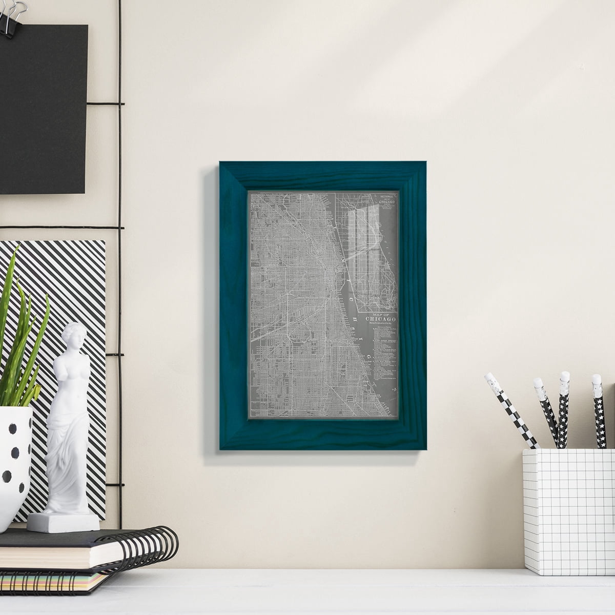 City Map of Chicago -Framed Print w/glass-Ocean Blue