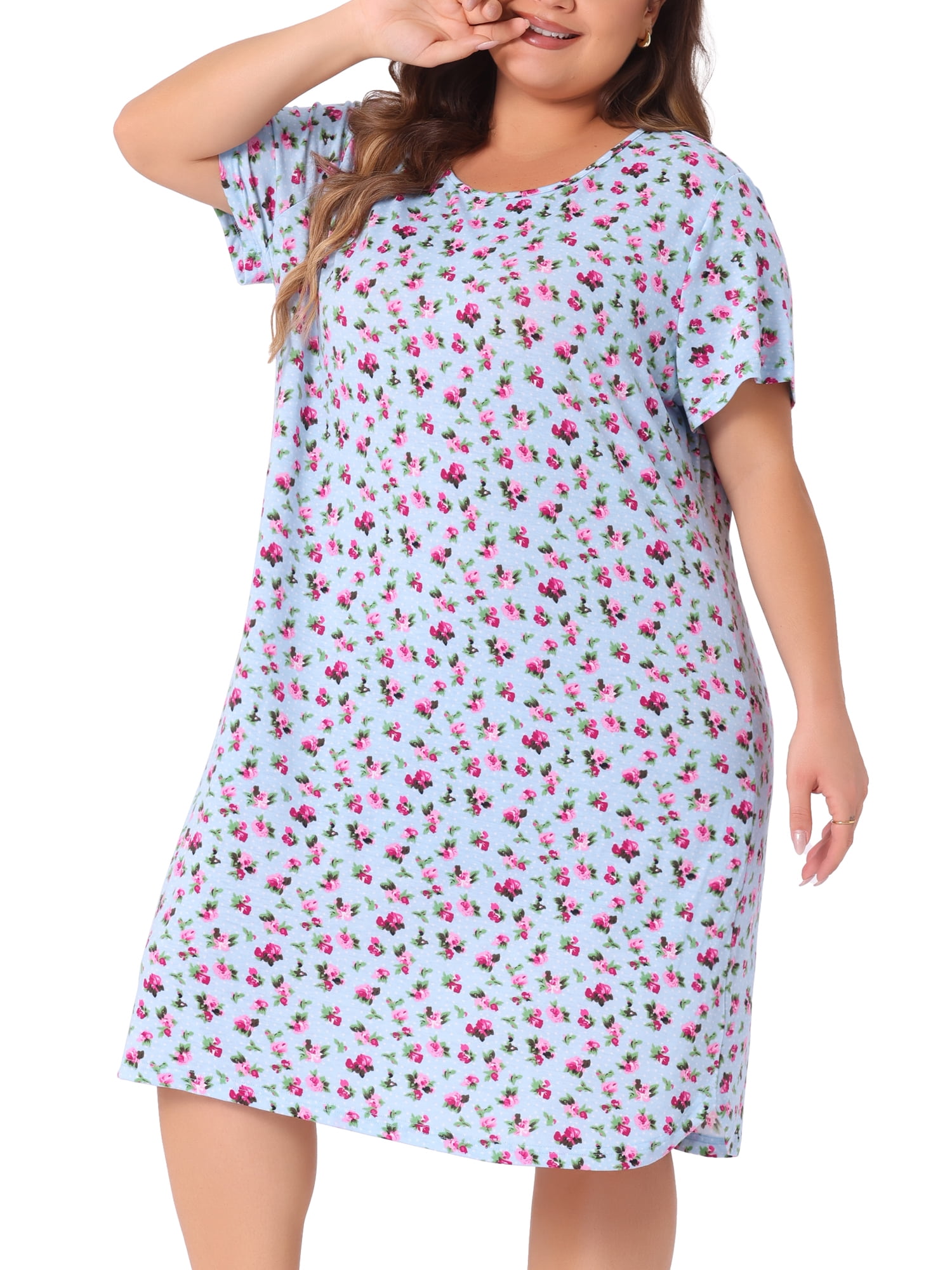 DARING DIVA Women's Plus Short Sleeve Round Neck Sleepwear 1X Light Blue