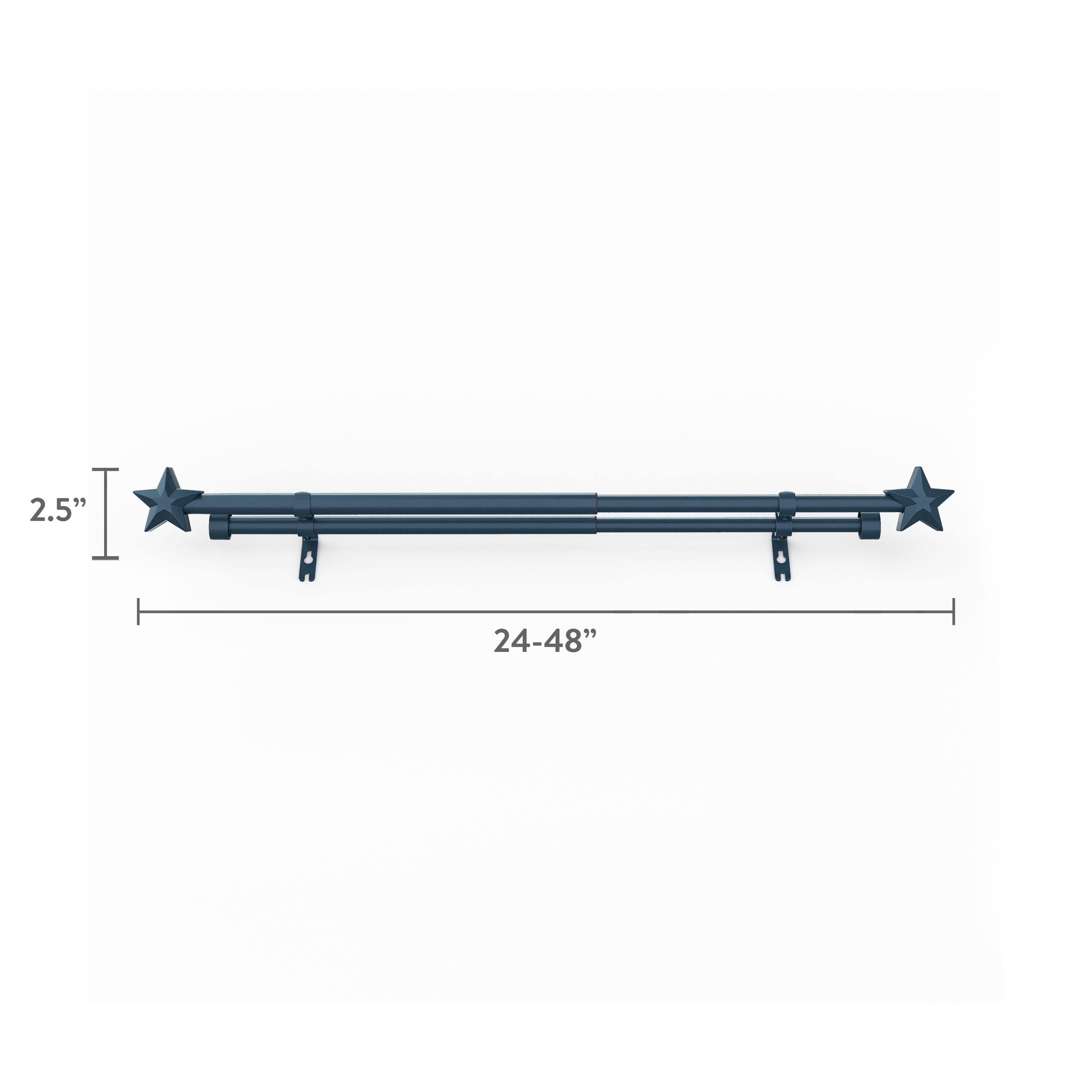 Mainstays Kids Adjustable Double Curtain Rod with Navy Blue Star Finials, 3/4 in, 28-48 in