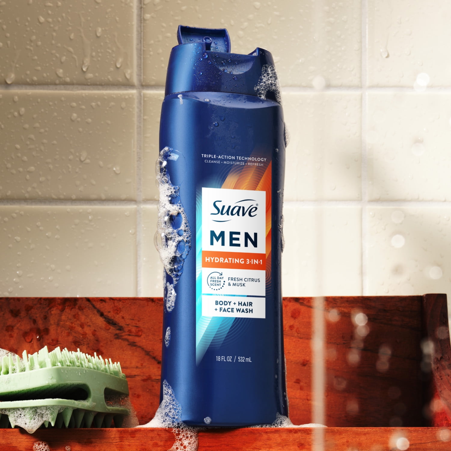 Suave Men Hydrating 3-in-1 Body, Hair & Face Wash with Glycerin and Vitamin E, 18 fl oz