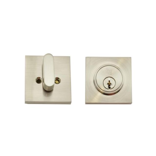 Square Single Cylinder Deadbolt with Adjustable Latch & Round Corner Full Lip Strike, Satin Nickel