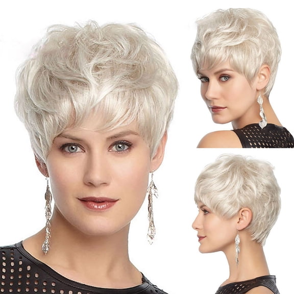 SUCS Women Wig Fashionable Silver Fluffy Curly White Natural Synthetic Hair