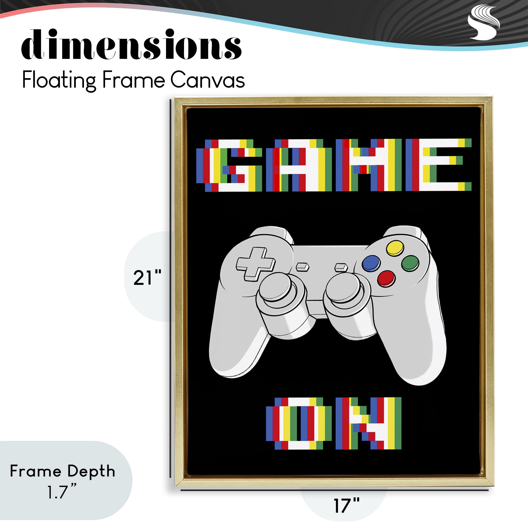 Stupell Industries Colorful Digital Game On Gold Framed Floater Canvas Wall Art, design by Marcus Prime