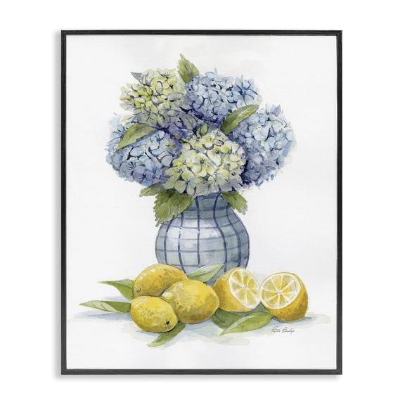 Stupell Industries Hydrangeas & Lemon Cluster Floral Painting Black Framed Art Print Wall Art, 11 x 14