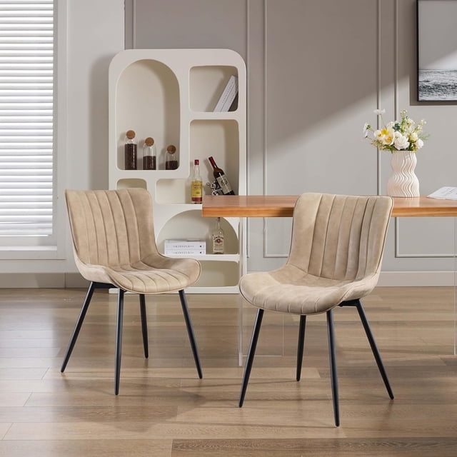 Qinaqin Set de 2 Khaki Cuero Sintético cm Profundidadining Chairs con Metálico Legs y Comfy Backrest para Sala