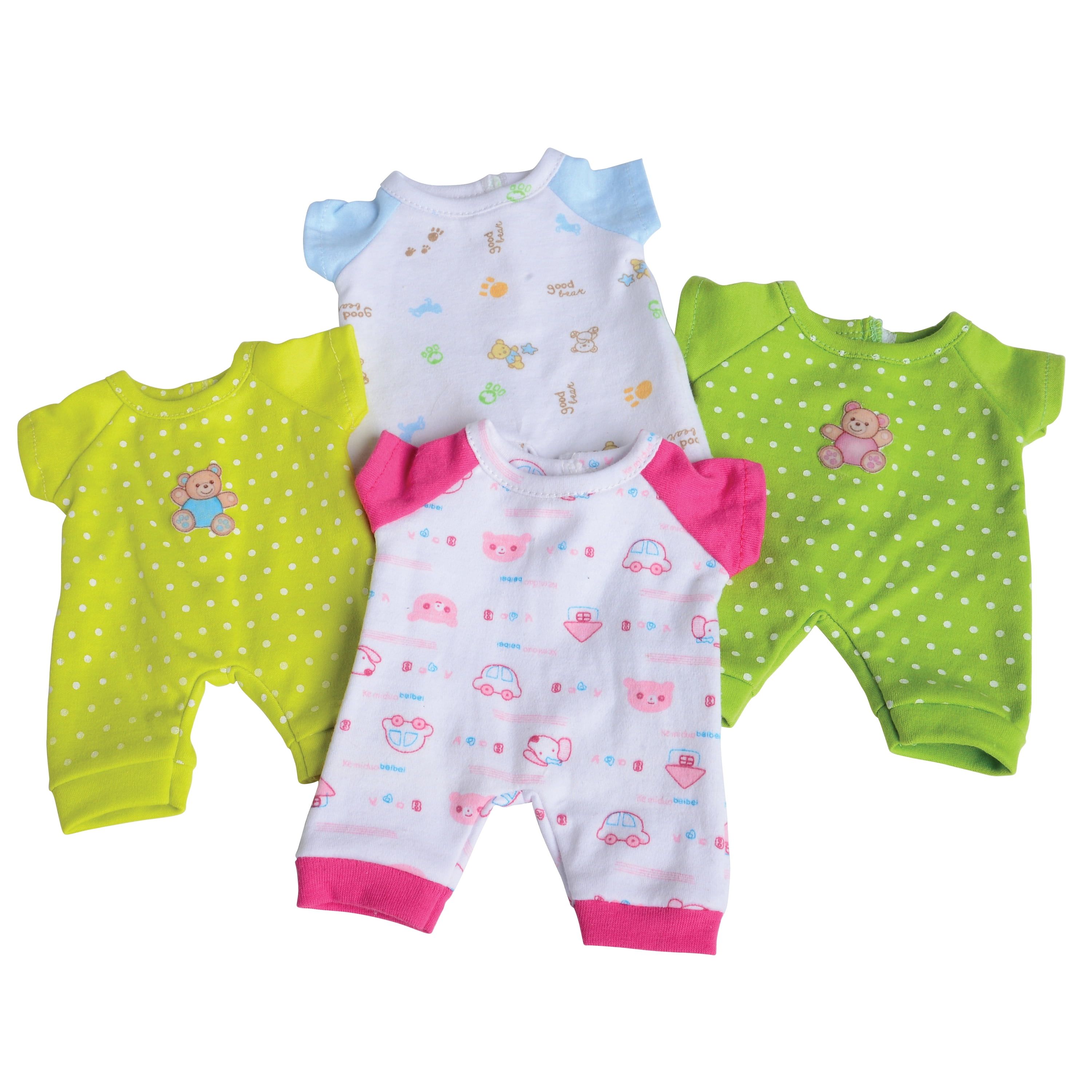 Constructive Playthings Kids Baby Doll Outfits for 10" Dolls (Set of 4