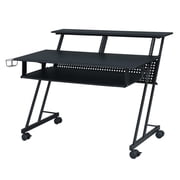 47" Music Recording Studio Desk with 61-Key Sliding Keyboard Tray, Black Metal Frame Computer Desk with Monitor Shelf and Caster Wheels