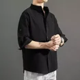 thumbnail image 5 of Camisa Cuello Mao Lino Hombre 3/4 Larga Manga, Con Botones, 5 of 5