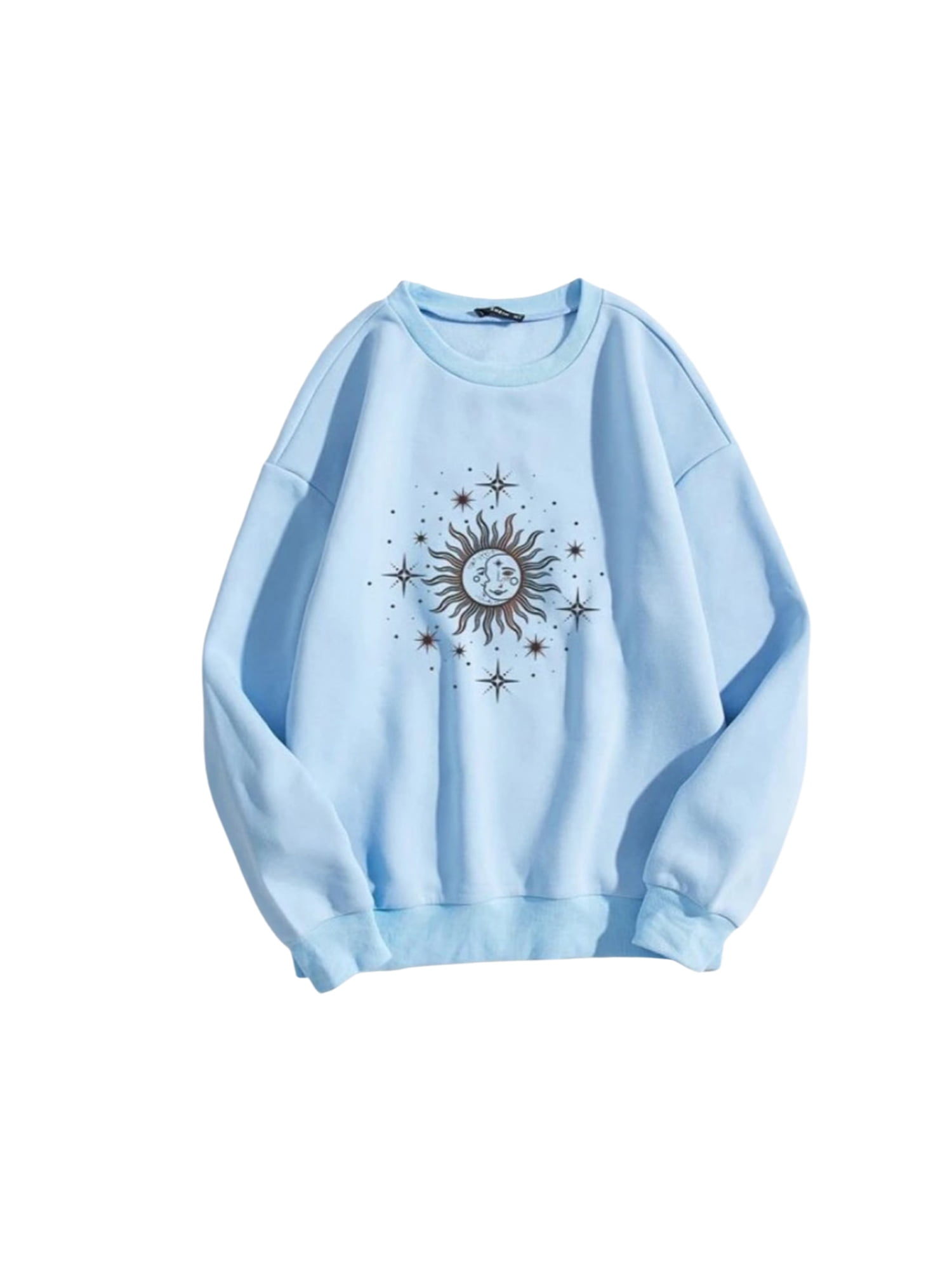 ZQC Women Loose Sweater Sun Moon Print Long Sleeve Round Neck Pullover -  Walmart.com