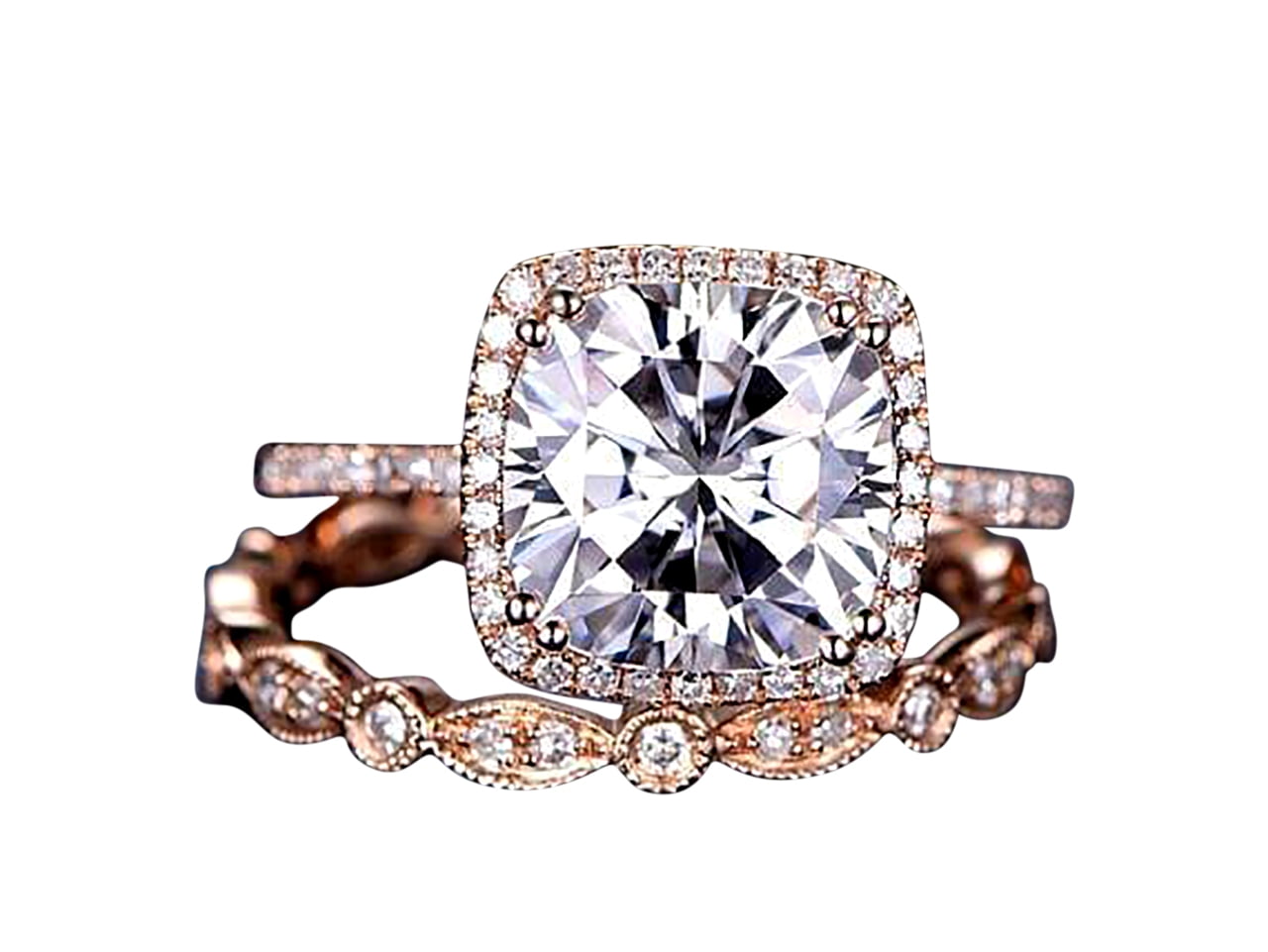 Art deco 2 Ct Man made diamond moissanite and Man made diamond