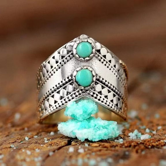 Womens Bohemian Turquoise Ring Vintage Inspired Irregular Design Fashion Accessory with Unique Look Statement Ring Beautiful Elegant Ring for Women Jewelry